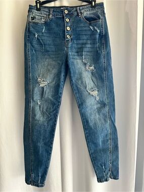KanCan Distressed Blue Skinny Jeans with Button-Fly